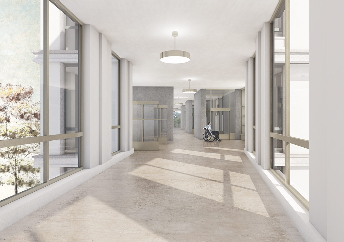 Oberirdischer Verbindungsgang zwischen dem "Altbau 1997" und dem "Neubau 2020". Oberirdischer Verbindungsgang zwischen dem "Altbau 1997" und dem "Neubau 2020".